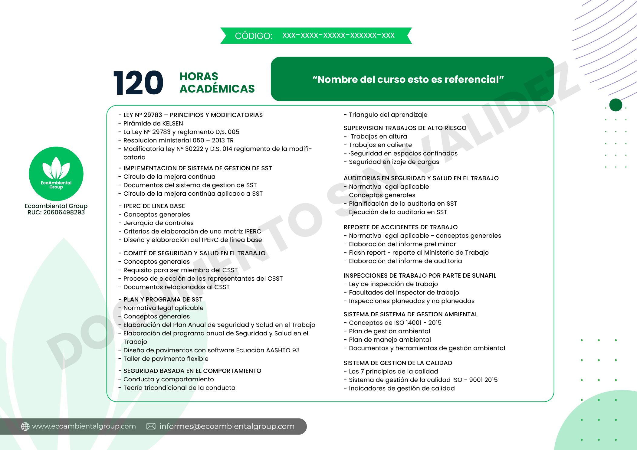 Certificado Ecoambiental - Cara posterior